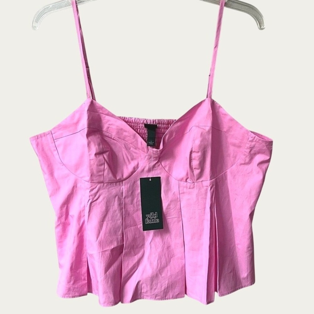 Wild Fable Pleated Poplin Corset Camisole Top Womens Large Pink Coquette Y2K NWT